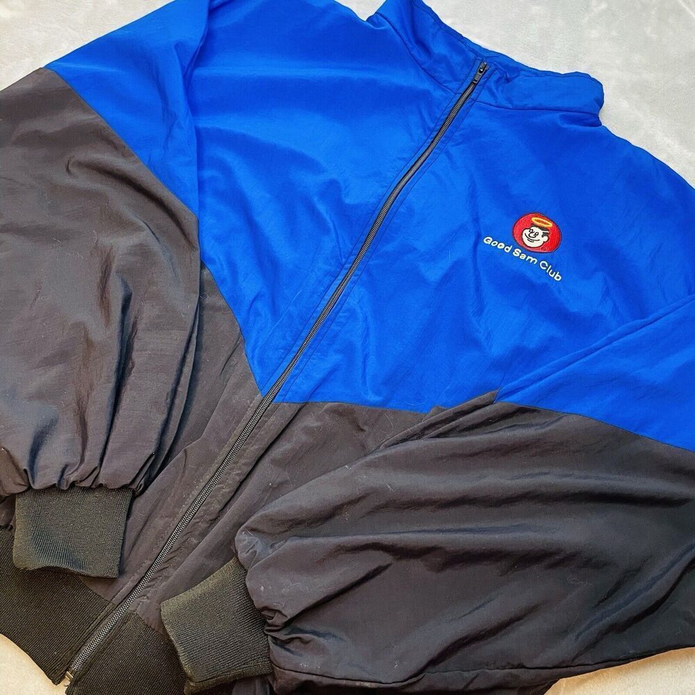 Vtg Good Sam Club Bomber Jacket Mens XL Blue Black Full‎ Zip Embroidered Logo